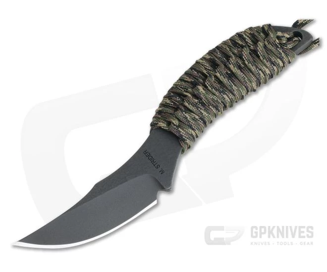 M. Strider Knives WP Hand Ground Trailing Point Black PSF27 Camo Paracord 1 M. Strider Knives WP Hand Ground Trailing Point Black PSF27 Camo Paracord
