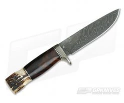 Burr Oak Custom Camp Knife Bold Twist Damascus Ironwood and Stag -Camping Knives best sale 3889 3