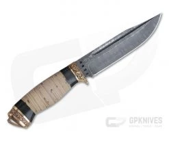 Olamic Cutlery Voykar HT Stacked Birch Bronze Fittings Damascus Fixed Blade -Camping Knives best sale 4114 3