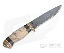 Olamic Cutlery Suna Stacked Birch Bronze Fittings Damascus Fixed Blade 4216 -Camping Knives best sale 4216 3