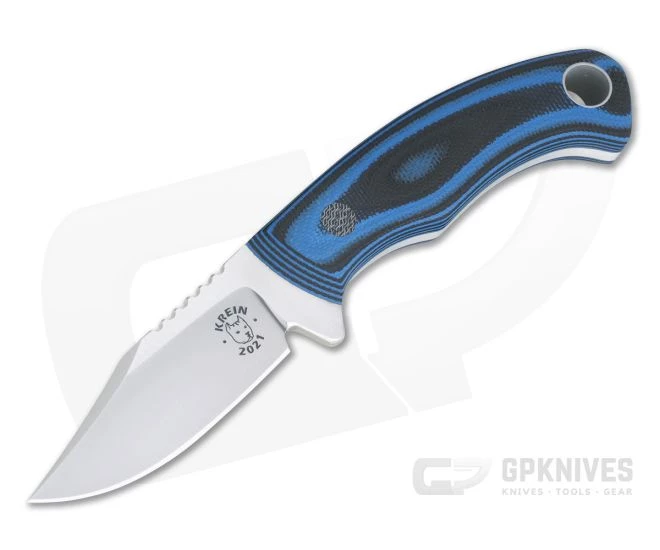 Tom Krein Custom Pocket Bowie Blasted Blue/Black G10 Satin Nitro-V Fixed Blade 1 Tom Krein Custom Pocket Bowie Blasted Blue/Black G10 Satin Nitro-V Fixed Blade