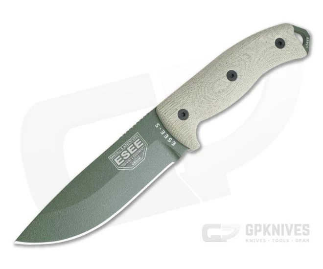 ESEE 5 OD Green Blade 3D Green Canvas Micarta Handles Fixed Blade 5POD-017 1 ESEE 5 OD Green Blade 3D Green Canvas Micarta Handles Fixed Blade 5POD-017