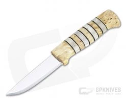 Helle Knives Arv Laminated Stainless Stacked Curly Birch Staghorn Fixed Blade Knife
